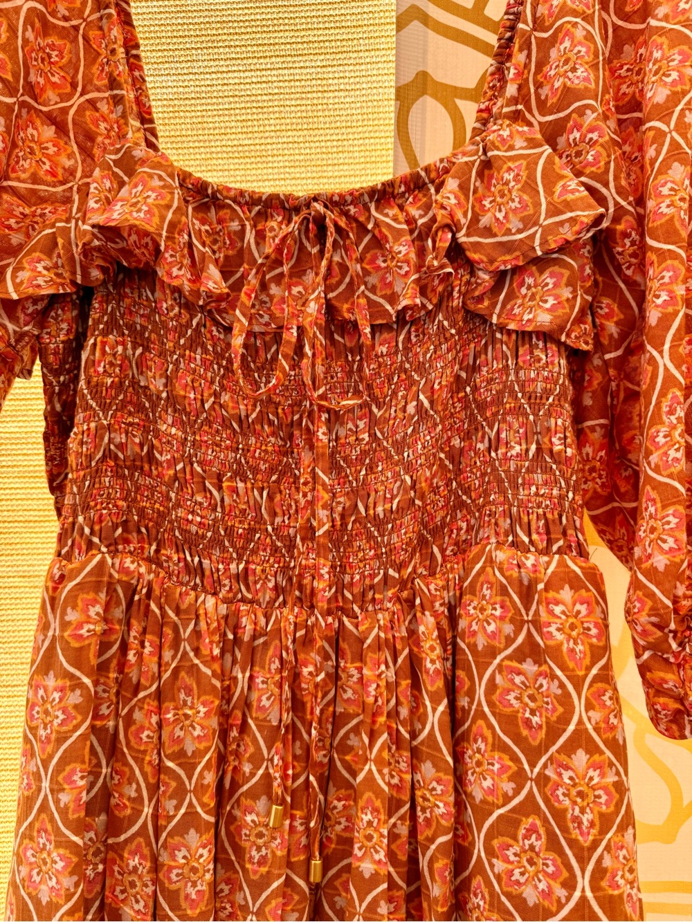 Free People Rust Printed Smocked Maxi Dress